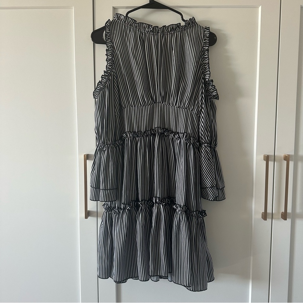 Maje Black and White Striped Long Sleeve Dress